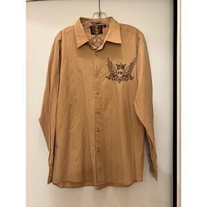 Franky Max golden Brown embroidered western streetwear mens dress shirt sz XL